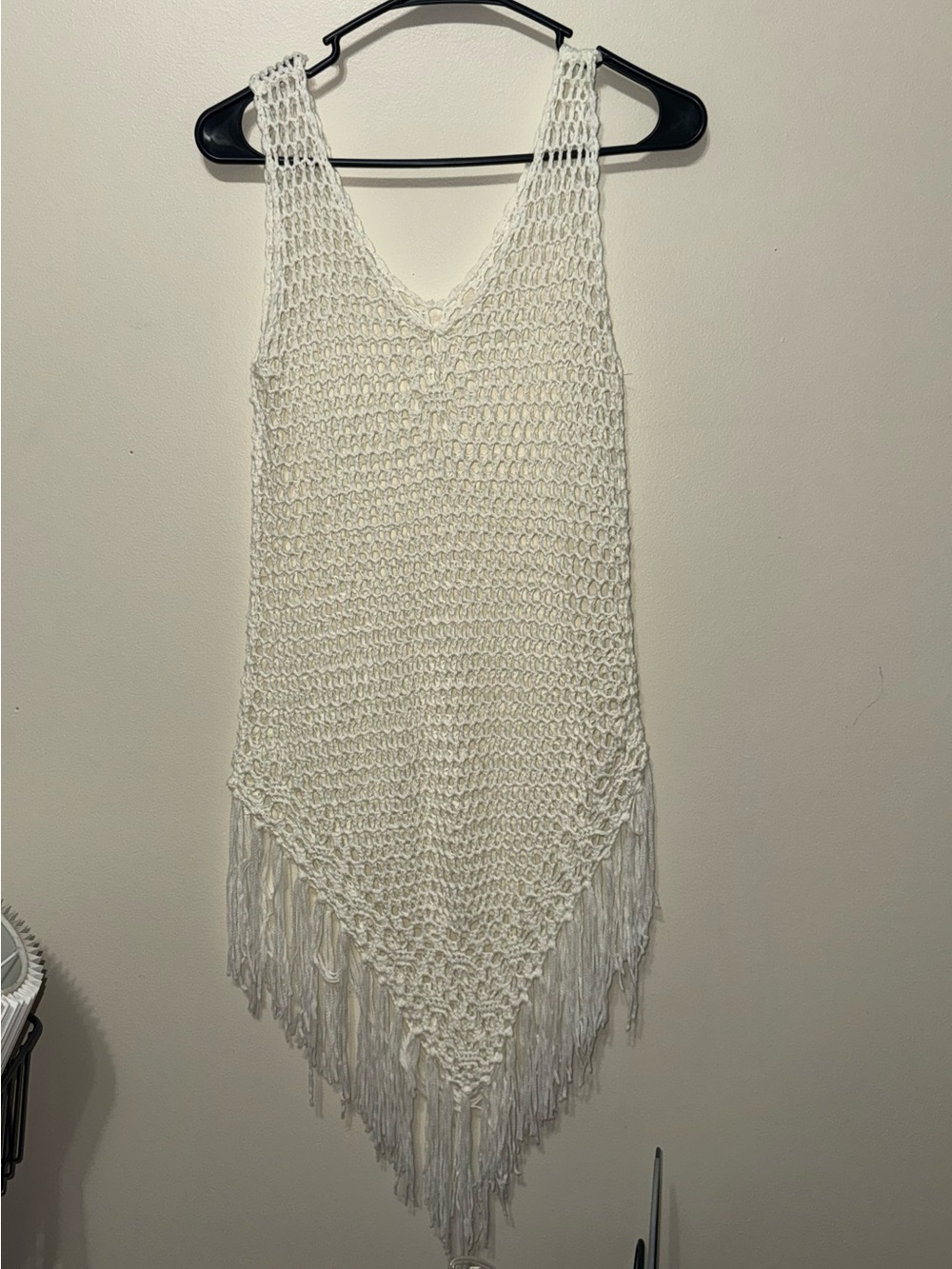 White Crochet Fringe Beach Cover-Up
